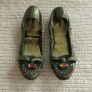 Miu Miu Crystal Green Ballet Flats Size EU 40